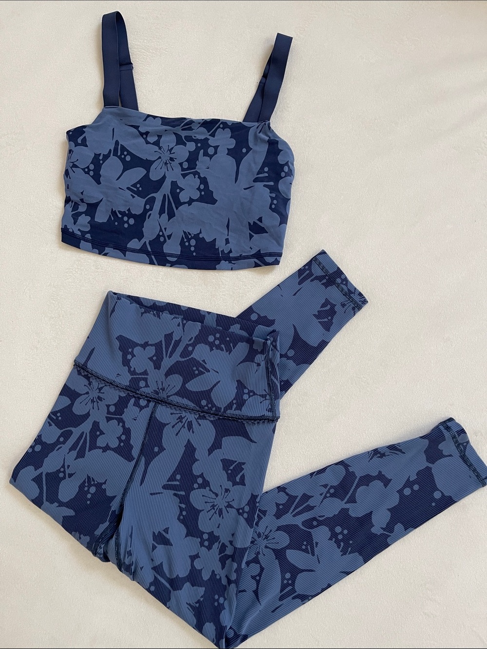 Aerie Fresh Blue Floral Ribbed Picot Leggings Set 🫐